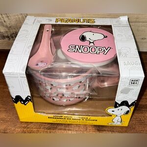 🥰 Peanuts Snoopy Soup Mug Bundle Spoon Coaster Pink Gift Set Collector Ceramic